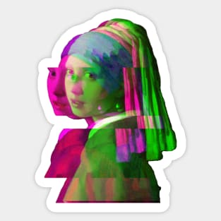 Girl with a Pearl Earring - Glitch Vaporwave Trippy Art Sticker